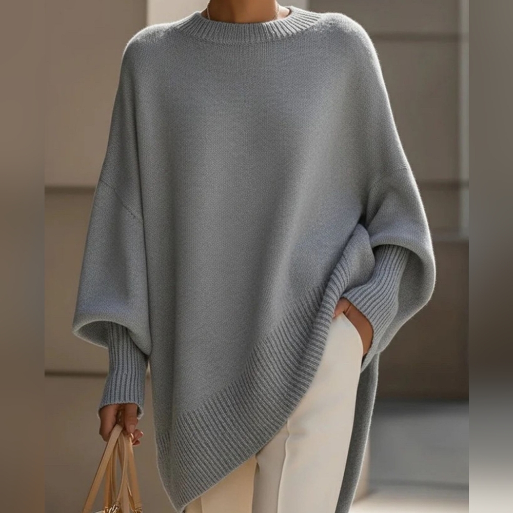 Gray Oversized Batwing Sweater